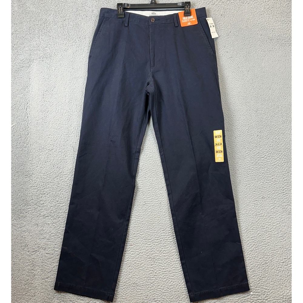 NEW Dockers Pants Mens 34X34 Field Khaki Navy Blue Classic Fit Flat Front Chino